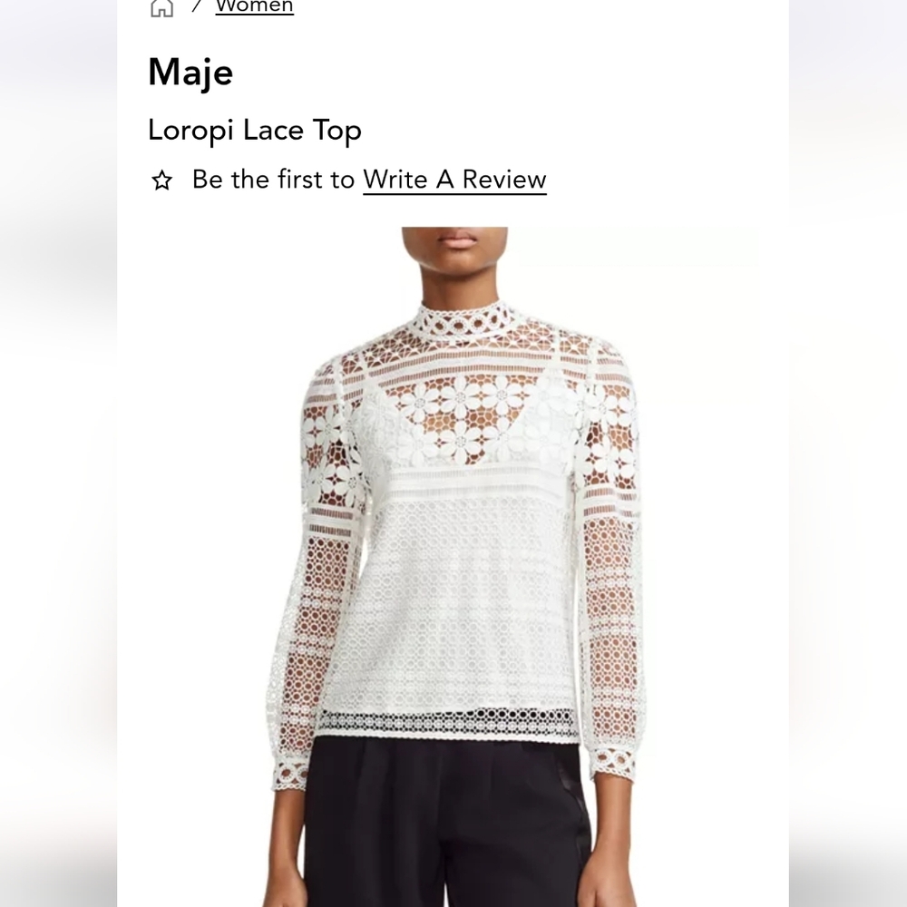 ​Maje White Loropi Floral Lace Mock Neck Top with Bow - Size 1